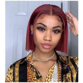 Lace Part Wig Straight Hair Lace Wig Short Bob 99J Burgundy Color - MeetuHair